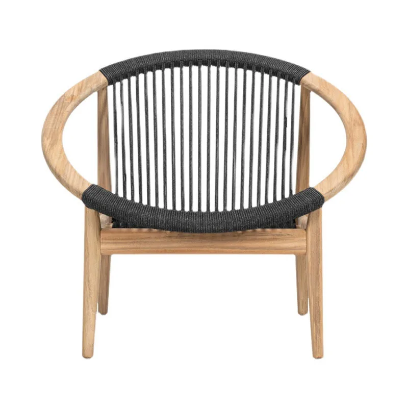 

Nordic solid wood outdoor leisure rope sofa chair, B & B hotel park balcony terrace leisure single chair combination