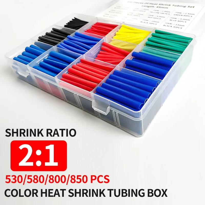 

530/560/580/800PCS Heat Shrink Tubing 2:1 Electrical Wire Cable Wrap Assortment Electric Insulation Heat Shrink Tube Kit