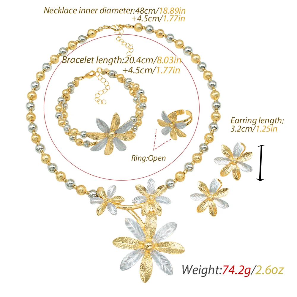 Italian 18K Gold Plated Beads Necklace Set Petal Pendant Elegant Women's Jewelry Set Wedding Party Banquet Jewelry Accessories
