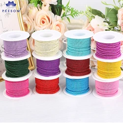 PEESOM New! SS6 2mm Colorful Bottom Sewing Rhinestone Cup Chain DIY Sew On Cup Chain Glue On Acrylic Rhinestone Beaded Trim