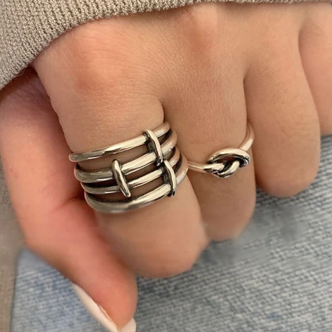 

PONYKISS 925 Sterling Silver Line Knot Geometric Opening Ring for Women Vintage Fine Jewelry Minimalist Light Luxury Accessories