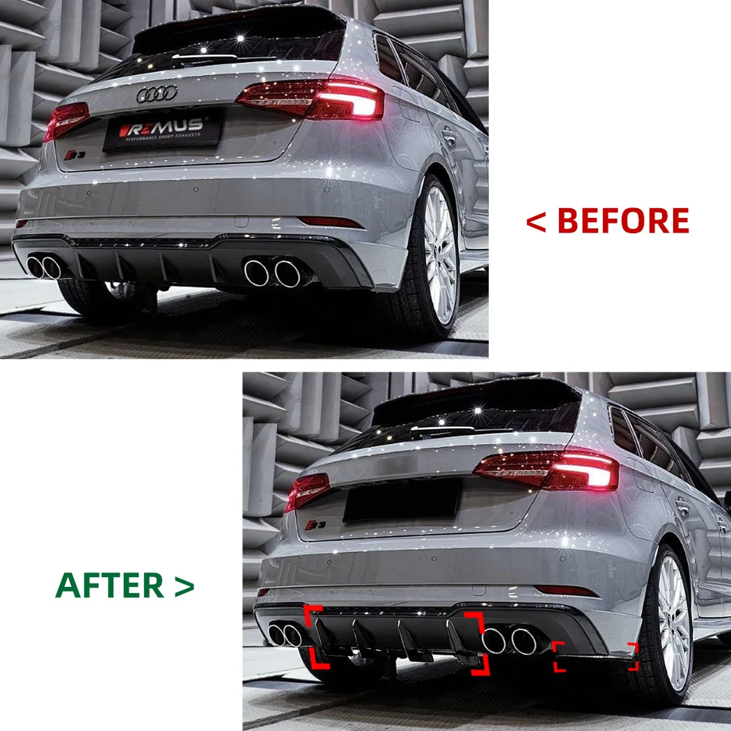 Car Tripartite Rear Bumper Lip Splitter Diffuser For Audi S3 8V Late 2-door Version 2017-2020 PP Body Kit Cars Exterior Parts