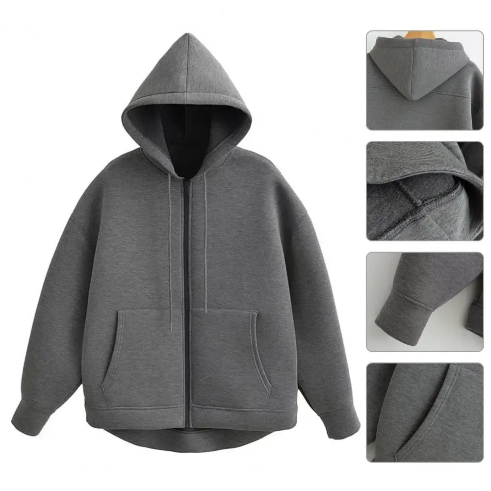 Women Zipper Jacket Cozy Hooded Sport Coat for Women with Zipper Closure Big Pockets Elastic Cuffs Fall Winter Fashion Essential