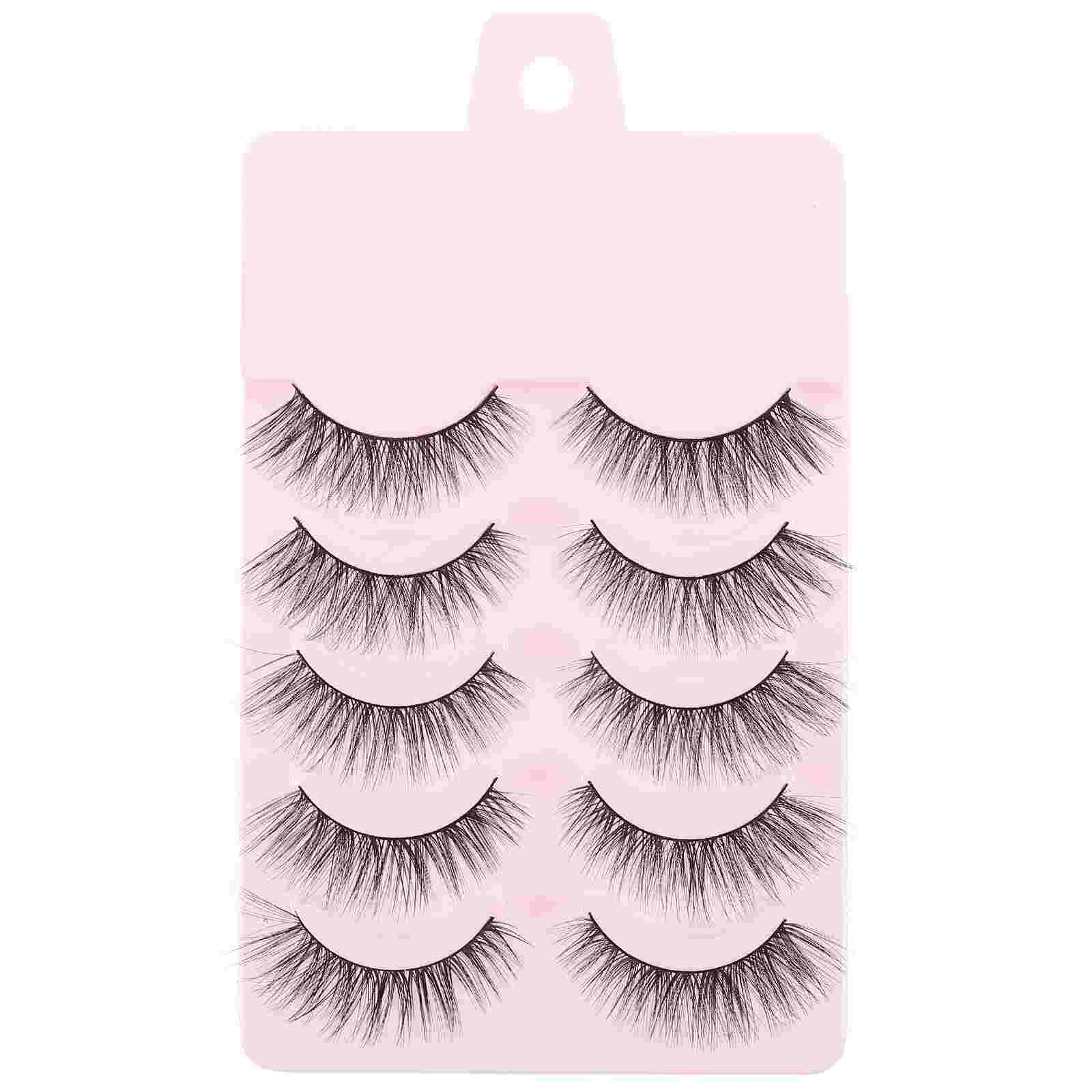 Faux cils naturels épais faits à la main pour femmes, accessoires de maquillage, 5 paires