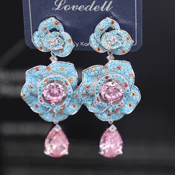 Bilincolor Micro Inlaid Zircon Flower Water Drop Earrings For Women