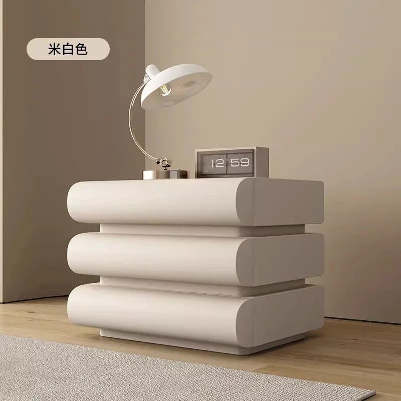 French bedside table Cream wind bedside table Intelligent storage locker Leather modern simple sensor light three bucket