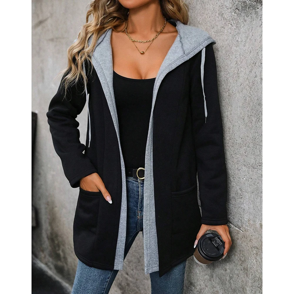 Damesjassen Herfst Winter Casual Patchwork Comfortabel Gelaagd Lange mouw Hoodie Rits Basics Jassen