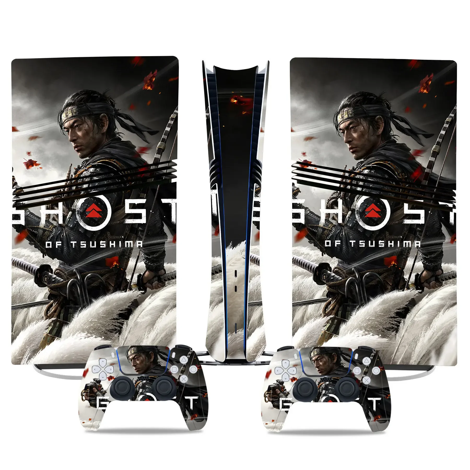 For PS5 Pro Console Skin Ghost of Tsushima Theme PVC Waterproof Scratch-Proof Bubble-Free Easy Apply Vinyl Sticker