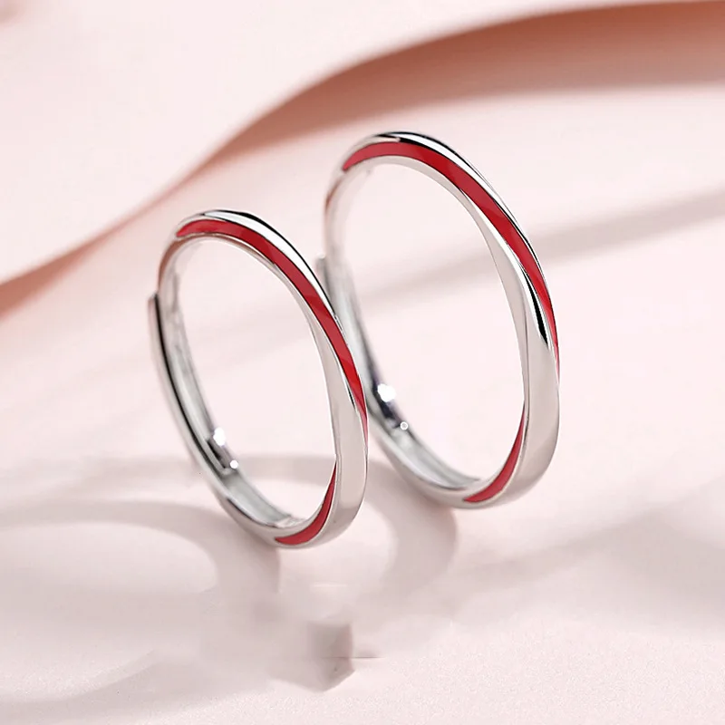 New 925 Silver Plated Lozenge Couples Ring Micro-Set Adjustable One Pair Lovers Rings Male Female Festival Birthday Jewelry Gift