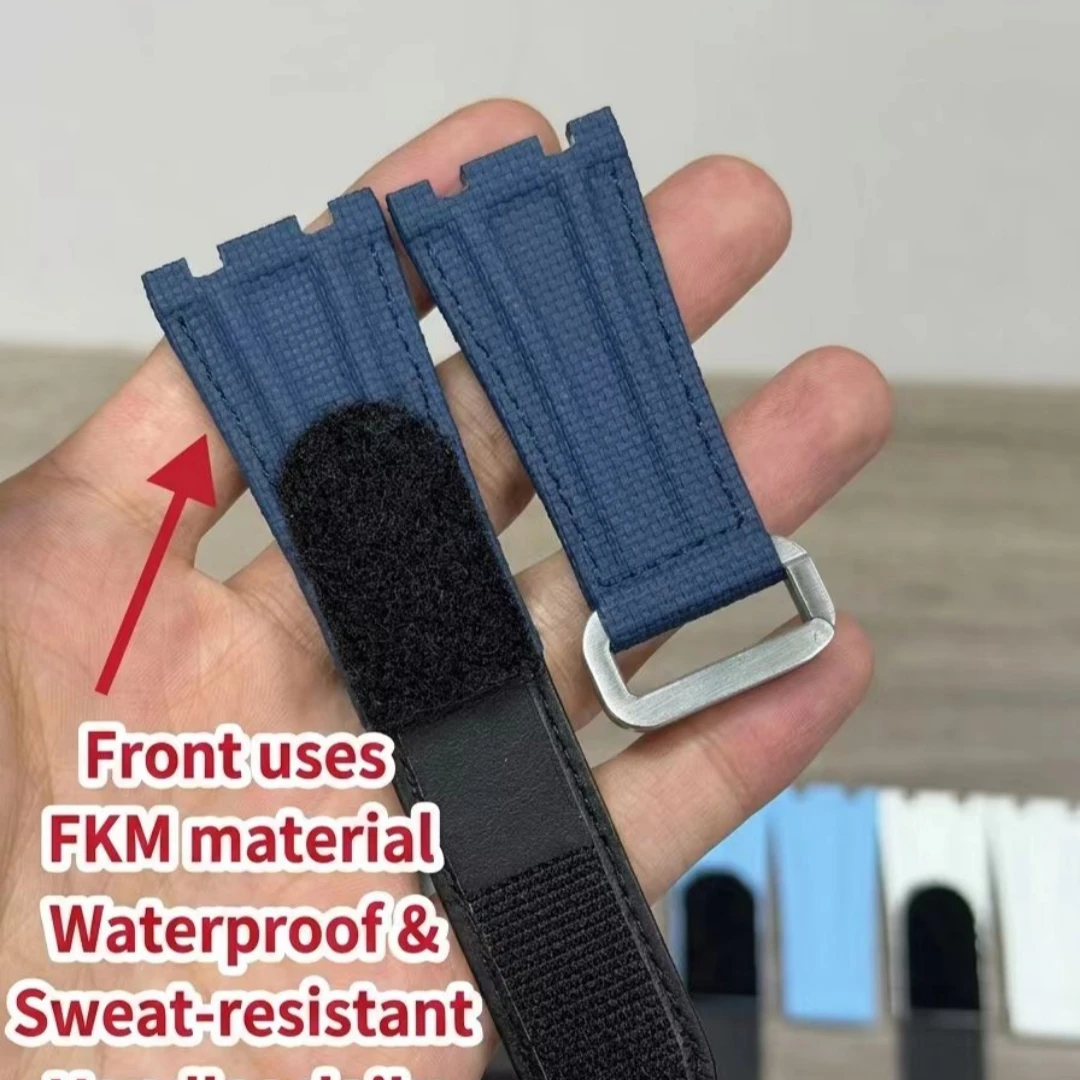 26mm Hook And Loop Fastener Sailcloth FKM Rubber Watch Strap For AP Royal Oak 15400/15500/15510/15202/26240\26331/26320/26239
