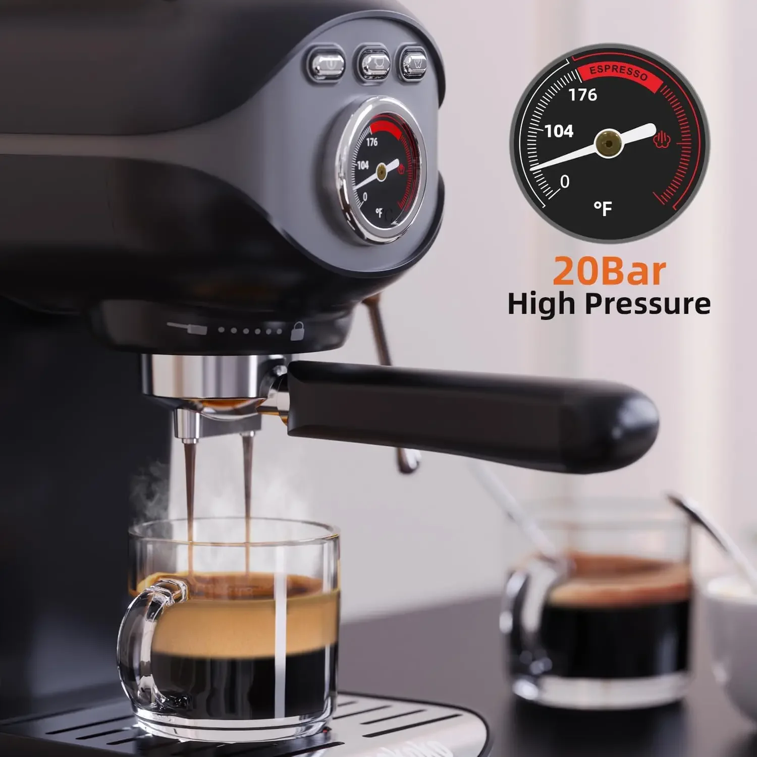 20 Bar Semi-Automatic Espresso Machine, Compact Espresso Coffee Machine