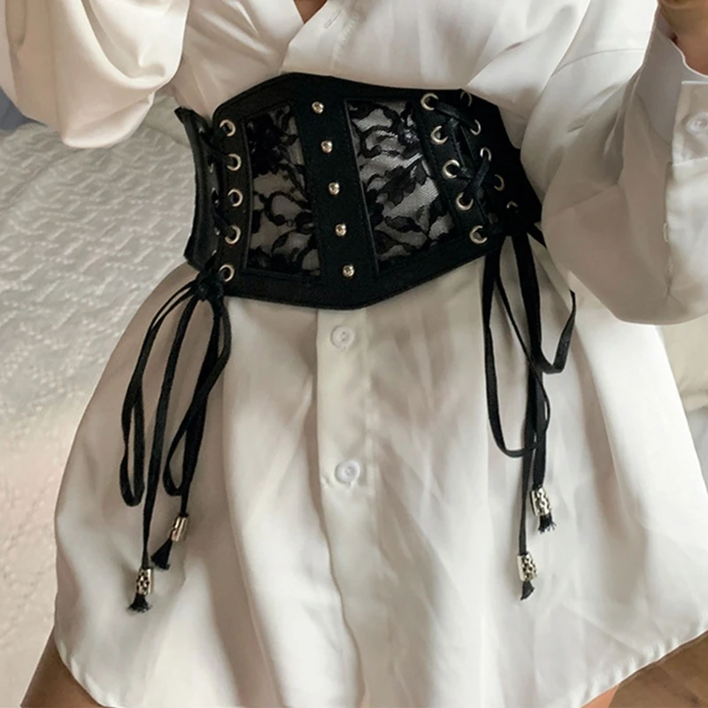 Gothic Lace Up Corselet Clothing Underbust Waist Dress Women Slimming Wide Belt Dropship