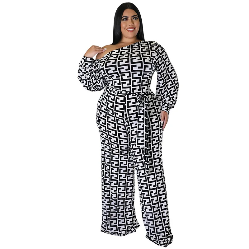 My996 Modischer, lässiger, bedruckter Langarm-Overall für Damen in Übergröße