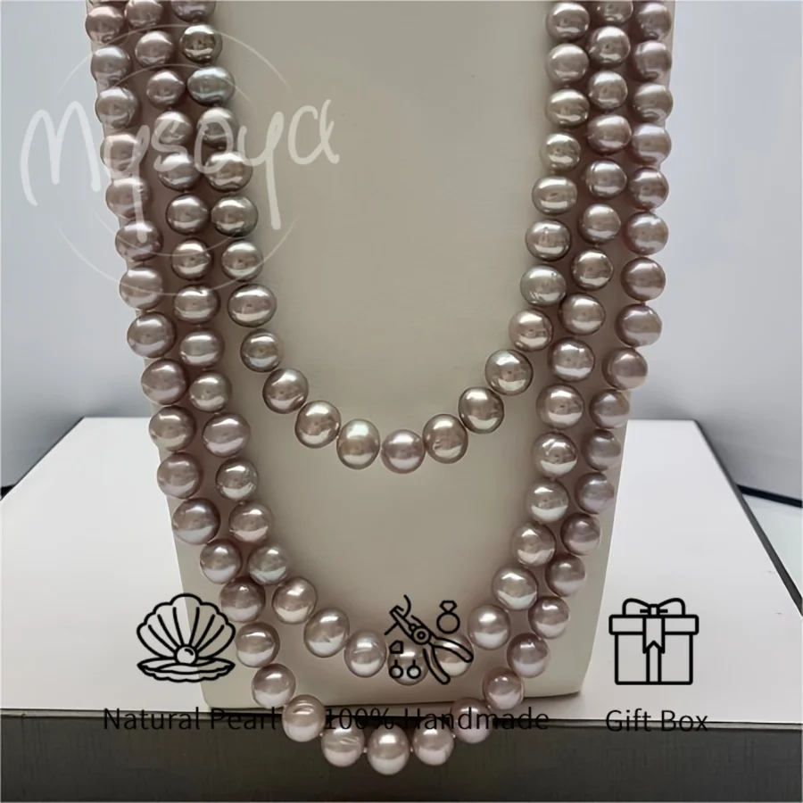 

MYSOYA 6-8mm Purple Freshwater Pearl Necklace Diamond Accented Ingot Clasp With Gift Box Perfect For Wedding Birthday Christmas
