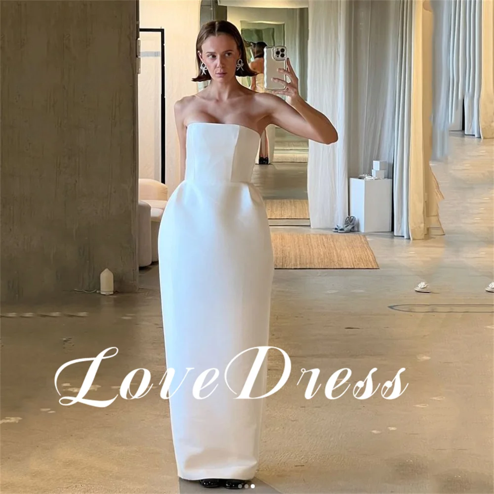 

Love Simple Strapless Stain Floor length Wedding Dress Sleeveless Backless Lace Up Bride Gown For Women Elegant Vestido de novia