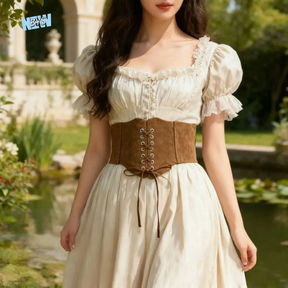 

Fashion Adjustable Pu Leather Corset PU Leather Spicy Girl Suede Wide Belt Elastic Slimming Brown Cummerbunds Dress