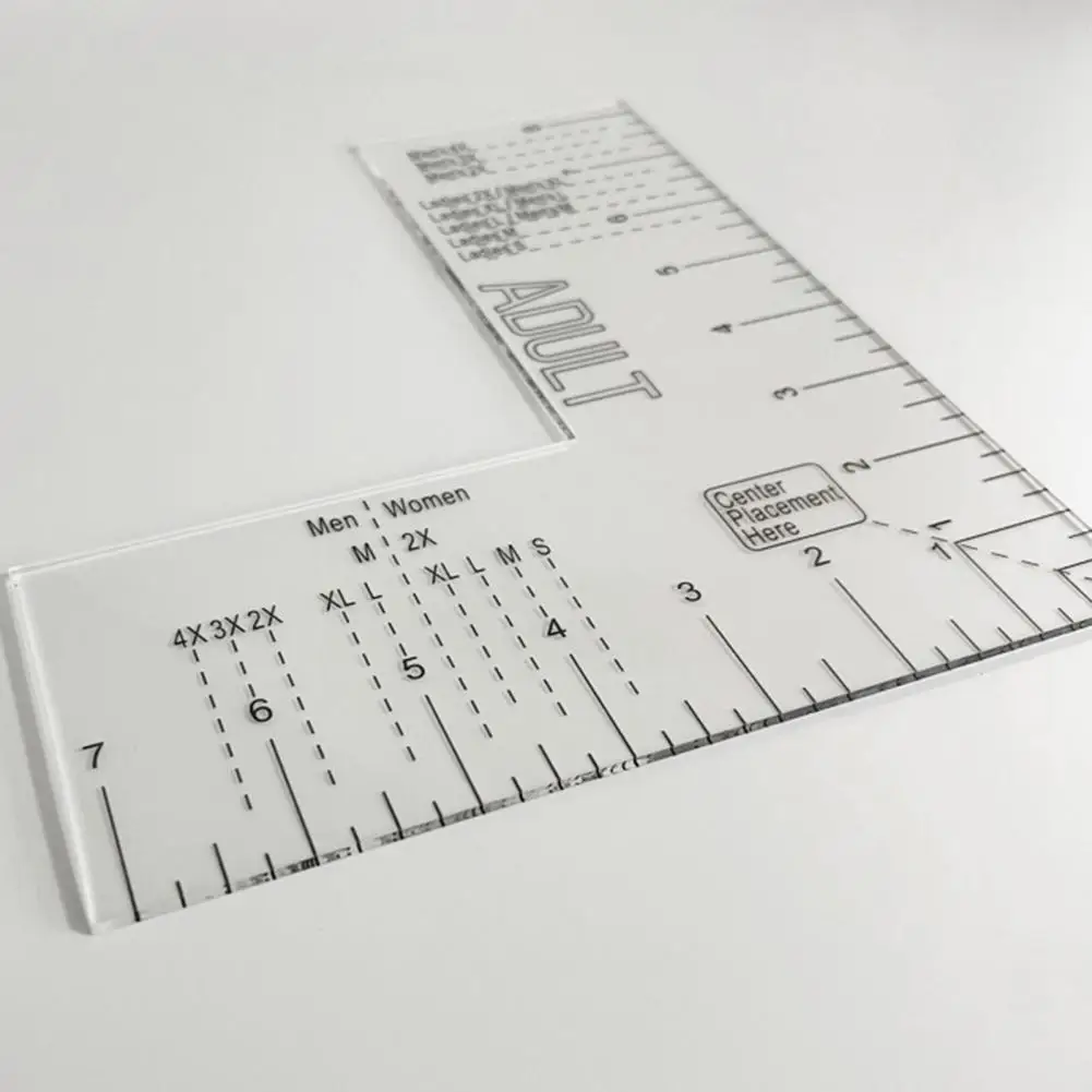 Standardowe znaki haftu wydajne akrylowe prasa termiczna linijki t-shirt precyzyjne narzędzie do umieszczania Logo dla dorosłych rozmiarów