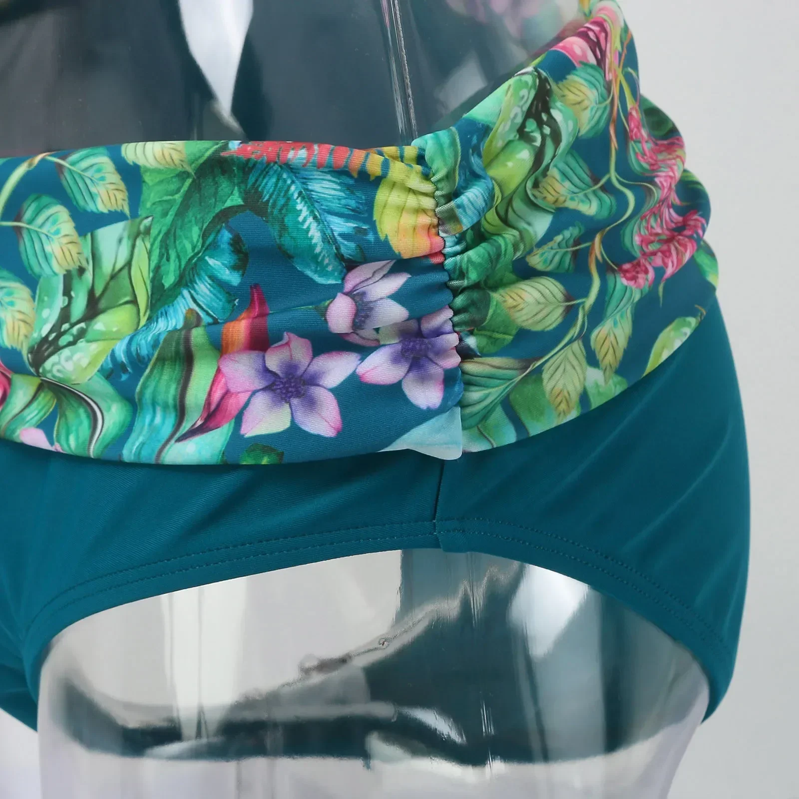 Women'S Swimwear Bikini Sets Normal Swimsuit Backless 2 Piece Green Printing Flower Push Up Girls Swimsuits Beachwear Bathing