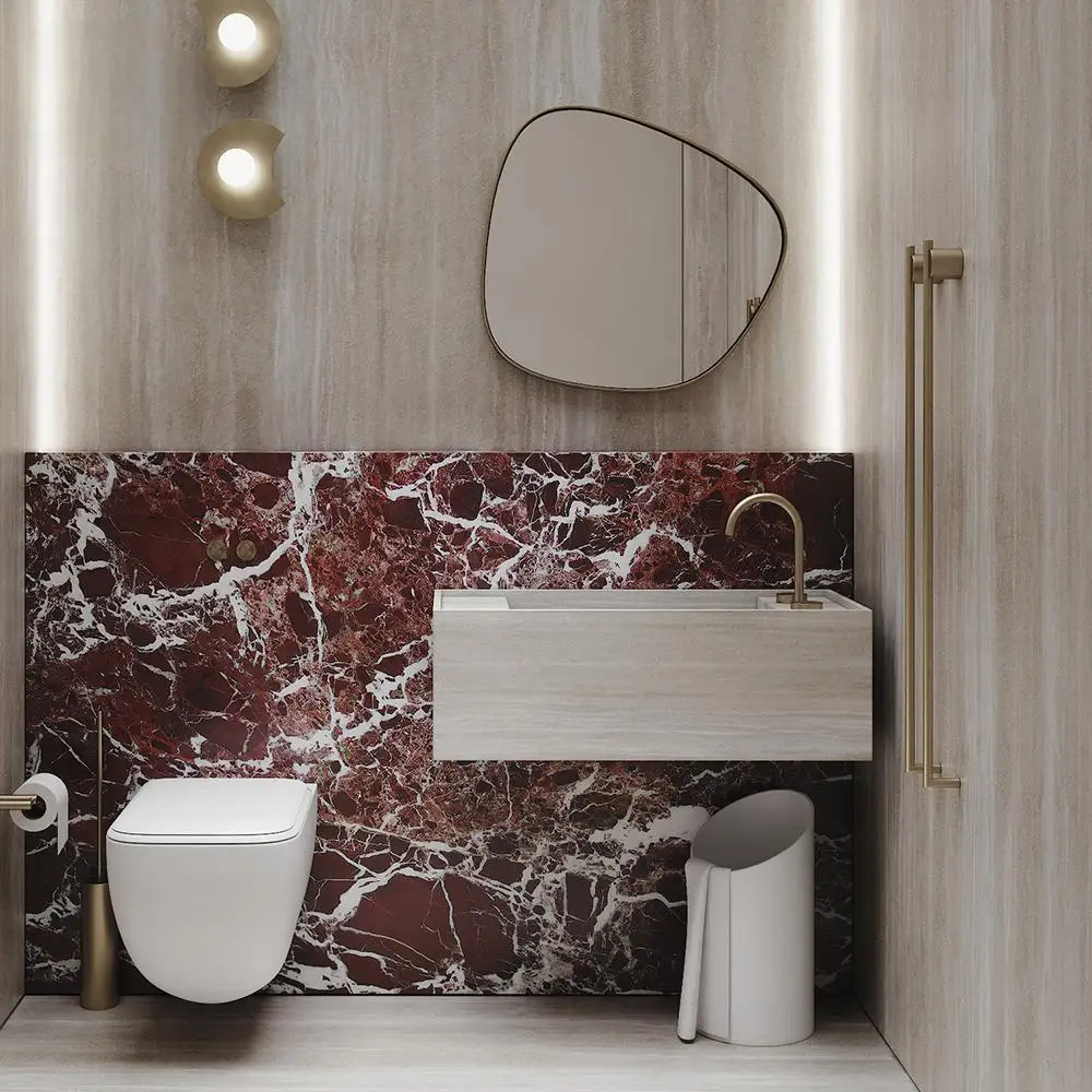 Vaidade de parede de travertino romano com certificação CE: borda ultrafina e bacia integrada profunda com vedação anti-molde - pia flutuante de luxo