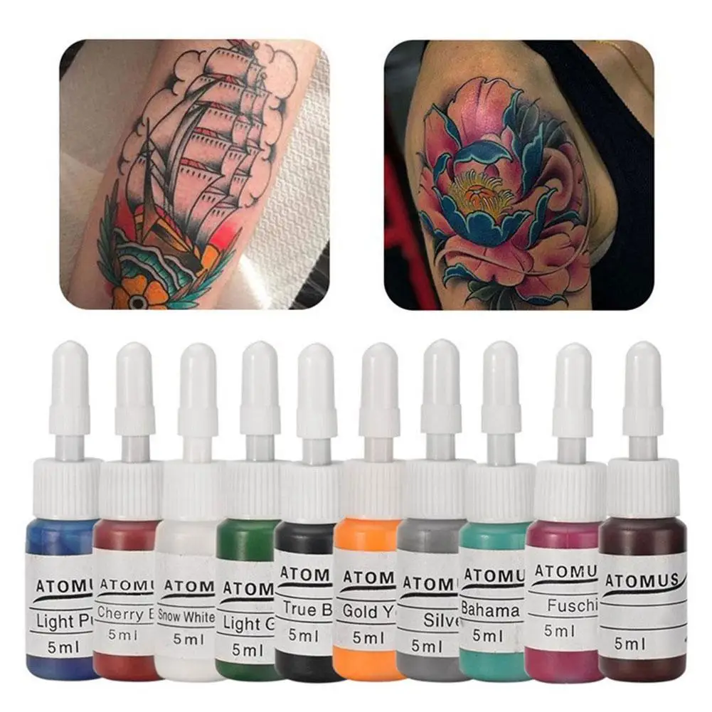 Pigmento de tatuaje de seguridad profesional, Kit de máquina de tatuaje, tinta para pintura, maquillaje permanente, arte corporal, suministros, 5ml, 10 unidades