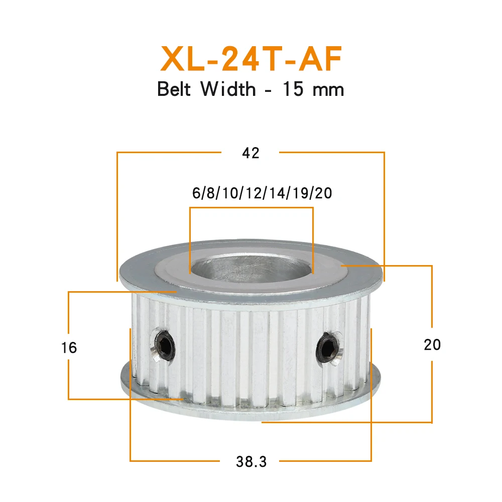 XL 24T Toothed Pulley Bore Size 6-20 mm Pulley Wheel Teeth Outer Diameter 35.07 mm For Width 15 mm XL Timing Belt 24Teeth 24T