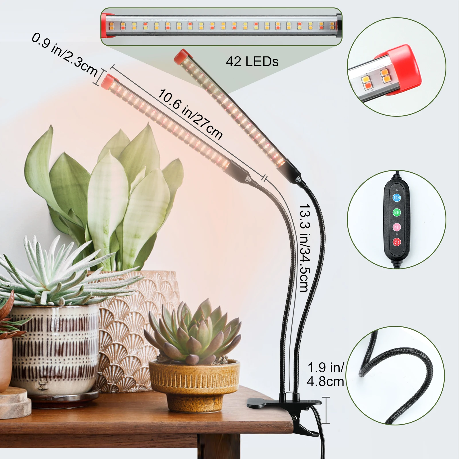 Gamechangeador! Plugue doméstico de alimentação de 18 W, adaptador NÃO 10 W, luzes de cultivo de clipe de 2 cabeças FECiDA para partida de sementes com temporizador
