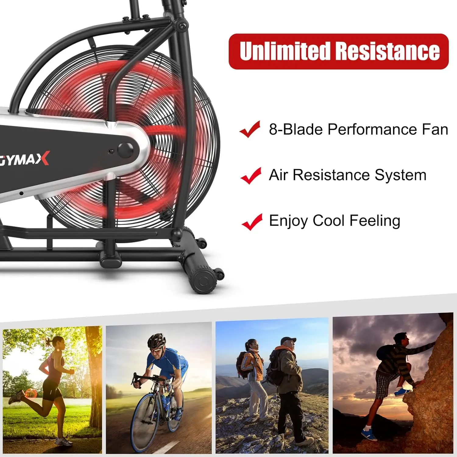 Fan Bike, Air Resistance Upright Bike with LCD Monitor, Phone Holder & Built-in Wheels, Fully Adjustable Stationary Exerci