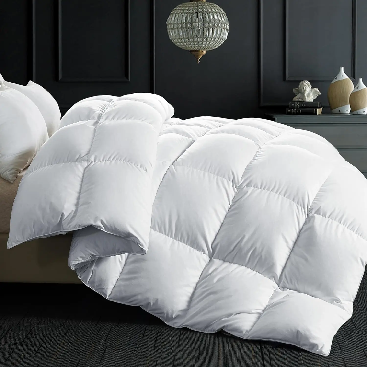 

QUEEN® Feather Comforter Filled with Feather & Down Fiber- All Season White Oversized King Size Duvet Insert Luxurious Fl