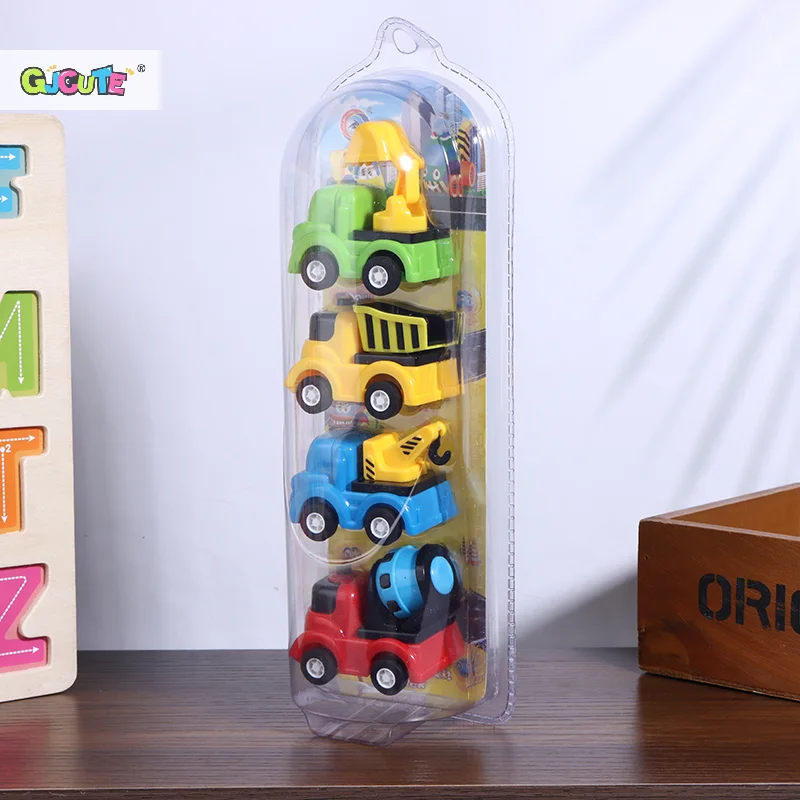 4 stks/set Mini Auto Model Speelgoed Simulatie Bouwvoertuig Cartoon Trek Auto Speelgoed Educatief Cadeau Voor Kinderen Jongens Meisjes