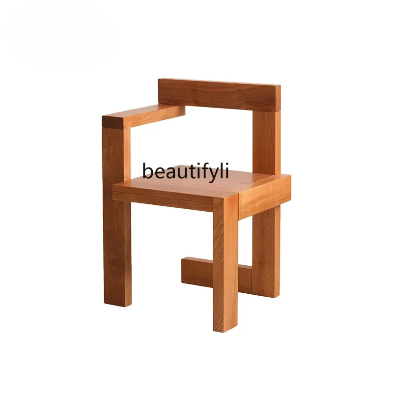 

Medieval creative building block chair surprise quiet wind dining chair light luxury homestay dressing chair solid wood retro