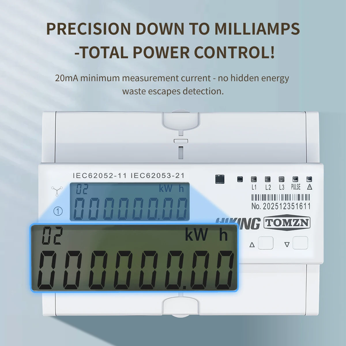 TOMZN DTS238-7 W 10(80)A 3*230V/400V 50/60Hz Three phase Din rail kWh Watt hour energy meter LCD RS485 control Modbus-RTU Class1