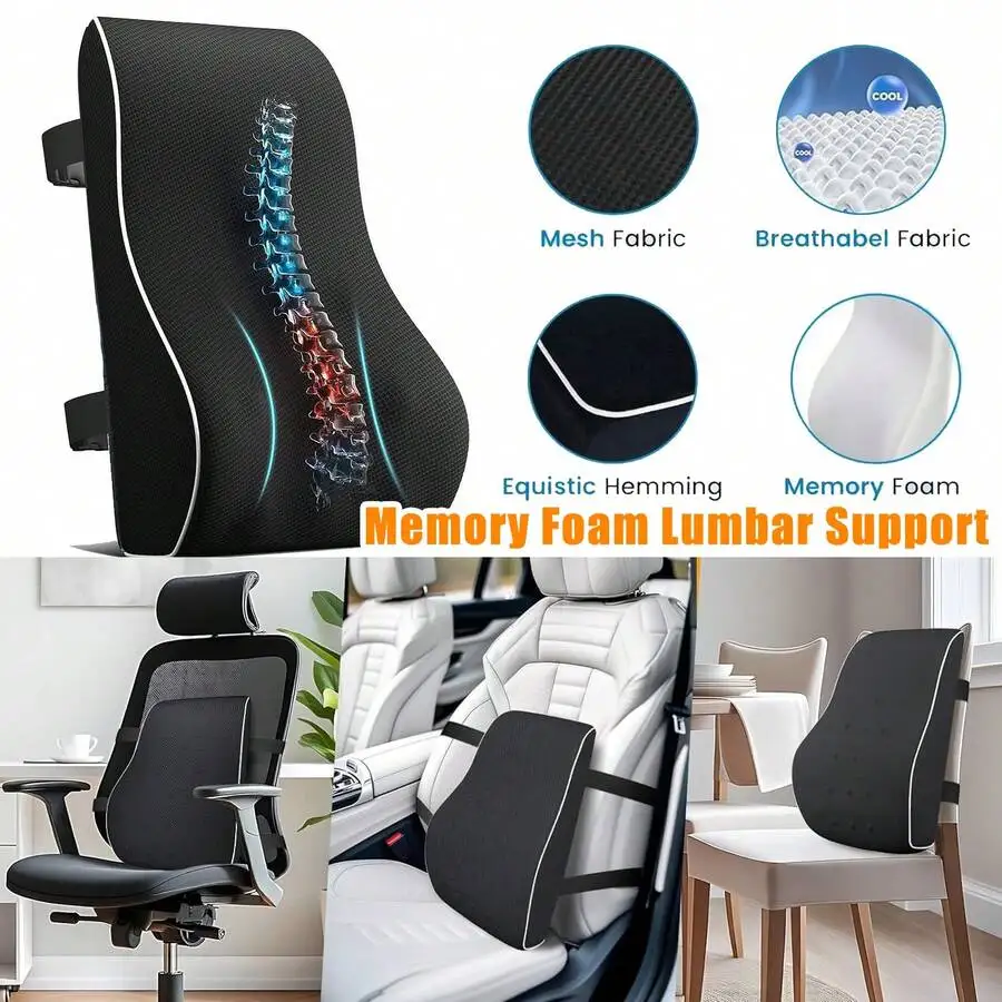 Lumbar Support Pillow For Office Chair, Office Home Essentials,Gifts For Mom,Dad, Back Support Pillow For Car, Chair Cushions,Back Pain Relief Improve Posture,Mesh Cover Double Adjustable Straps