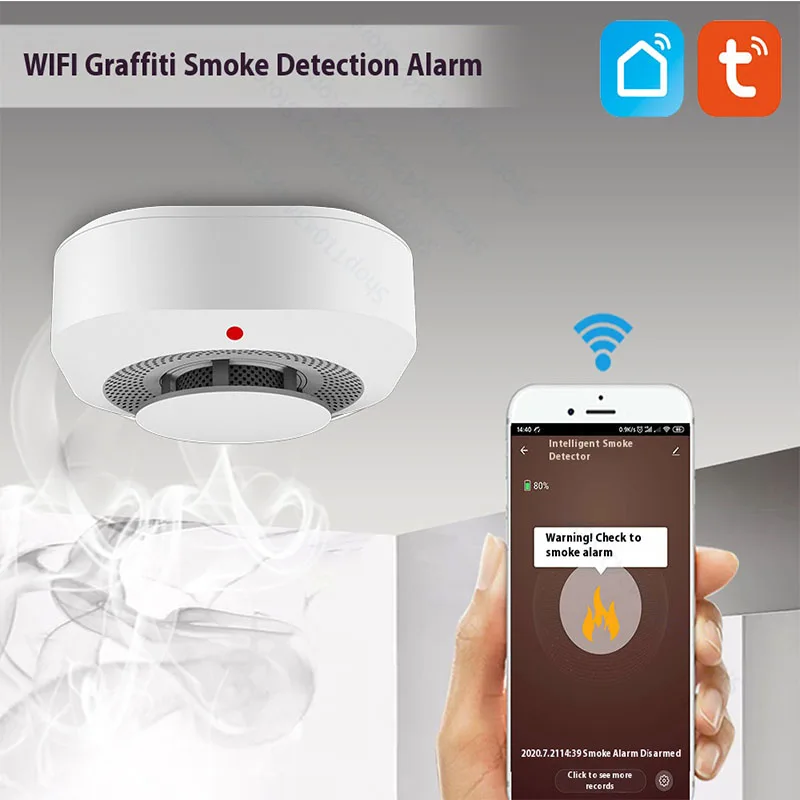 

Tuya WiFi Smoke Alarm Fire Protection Smoke Detector Smoke House Combination Fire Alarm Home Security System Firefighters