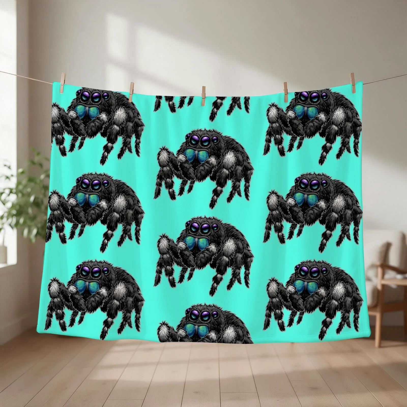 Daring Jumping Spider Phidippus Audax Throw Blanket couch cozy soft plush fuzzy picnic outdoor blanket