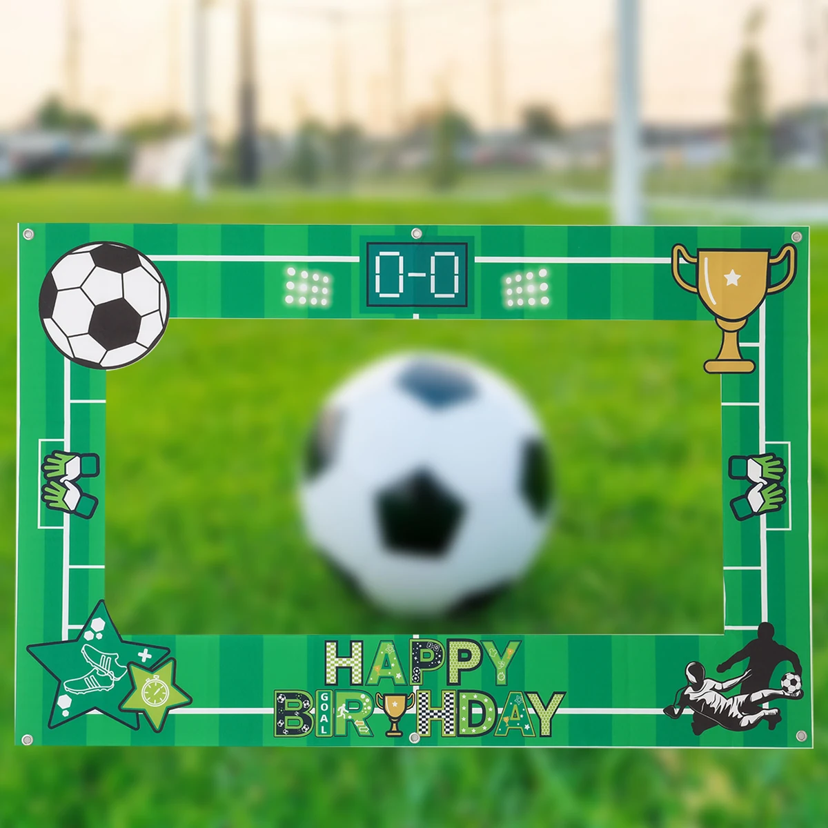 サッカーの誕生日パーティーの装飾、ビニール写真の小道具、サッカーをテーマにした、ブースフレーム、子供の誕生日スポーツパーティー