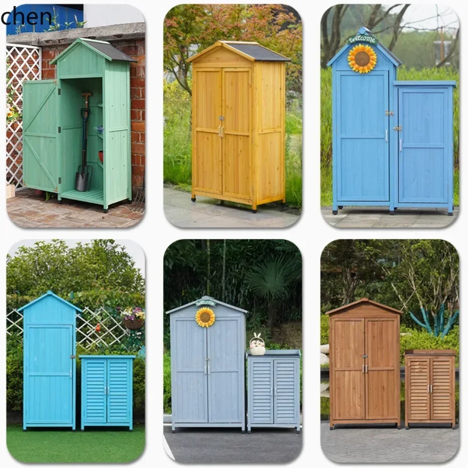 YFY  Outdoor Storage Cabinet Solid Wood Cleaning Cabinet Rainproof Sunscreen Tool Room Gardening Glove Box Locker