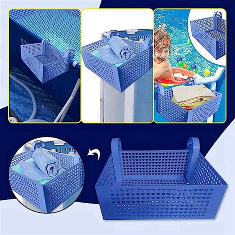 

ABUP-1 шт. корзина для игрушек для бассейна, многофункциональная корзина для хранения аксессуаров для бассейна, синяя, подходит для большинства надземных бассейнов