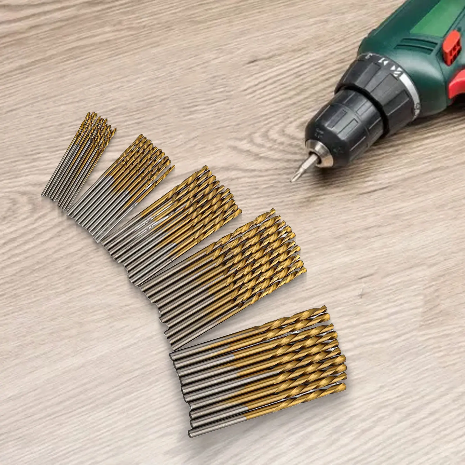 50-teiliges HSS-Bohrer-Set, 1 mm, 1,5 mm, 2 mm, 2,5 mm, 3 mm, goldbeschichtete Hochgeschwindigkeitsstahlbohrer für Metall, Holz, Kunststoff