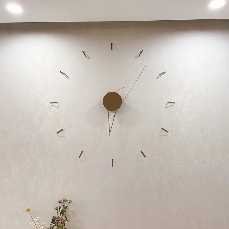 

Nordic minimalist wall clock living room home clock background wall entrance model room free punching light luxury personalized
