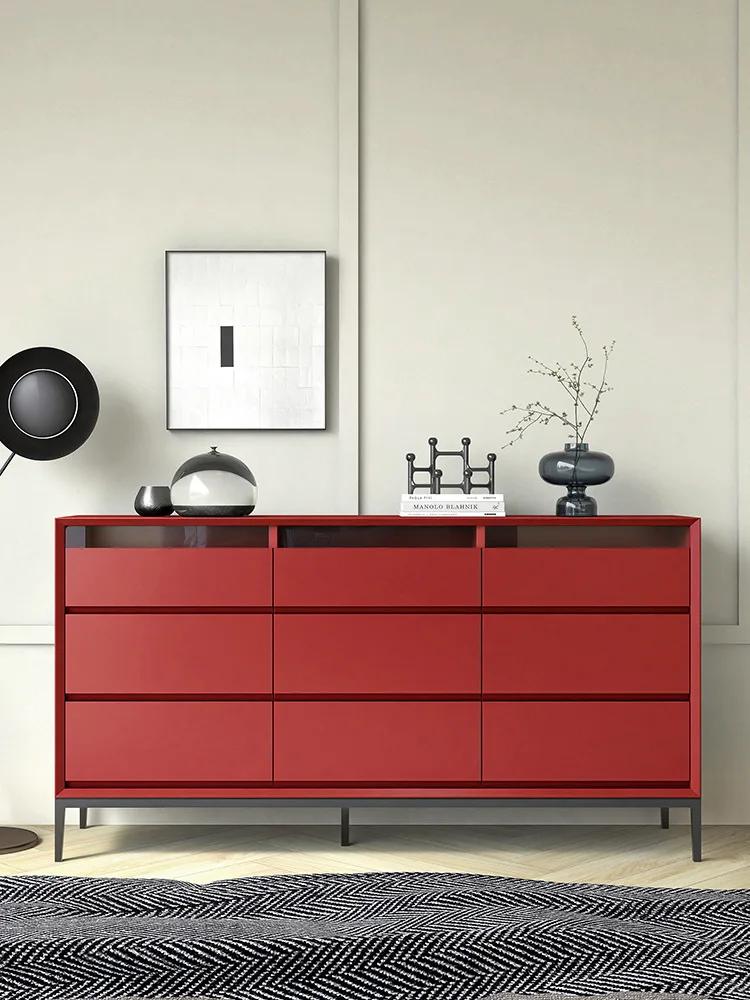 Italian minimalist paint nine chest cabinets high-end Nordic modern living room bedroom drawer storage fingerprint lock cabinet