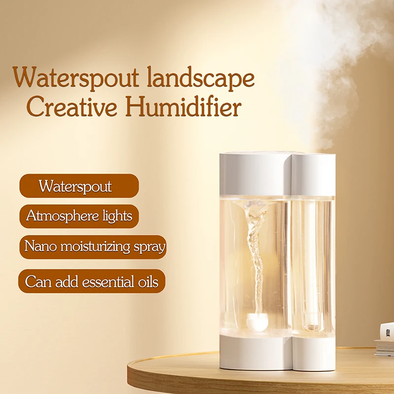 Colorido Waterspout Air Humidificador, Pulverizador de Névoa, Difusor para Home Office e Carro, Carregamento USB, Novo