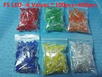 6 Values * 100pcs =500pcs 5MM Led Diode Kits Orange White Red Green Blue Yellow Light Emitting F5 Diodes Kit Set Pack 6 Colour