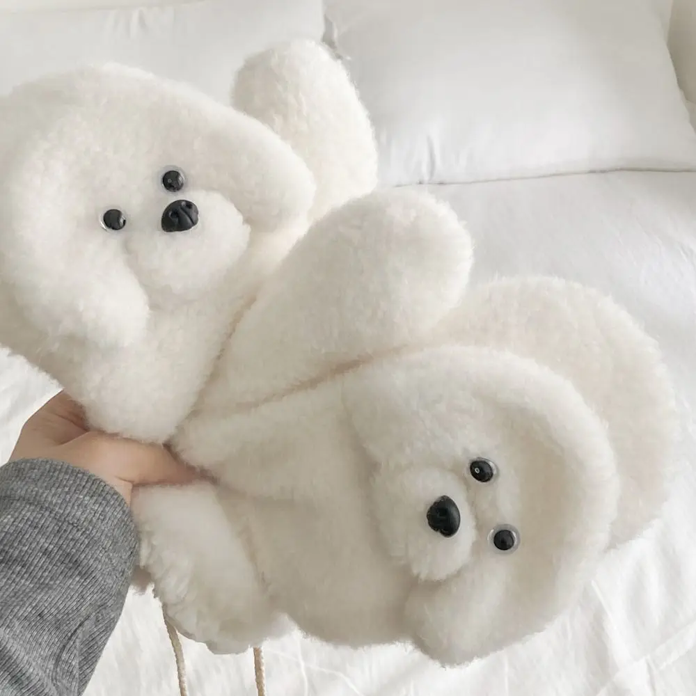 Fashion Cute Puppy Fur Gloves Cartoon Thicken Dog Gloves Warm Plush Toy Poodle Mitten Girls