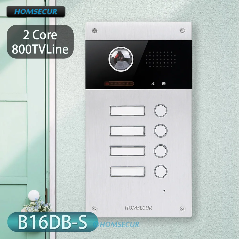 HOMSECUR 800TVLine HDK Camera Station Doorbell B16DB-S Flush Mount 2 Core For 4 Families Video Door Phone Intercom