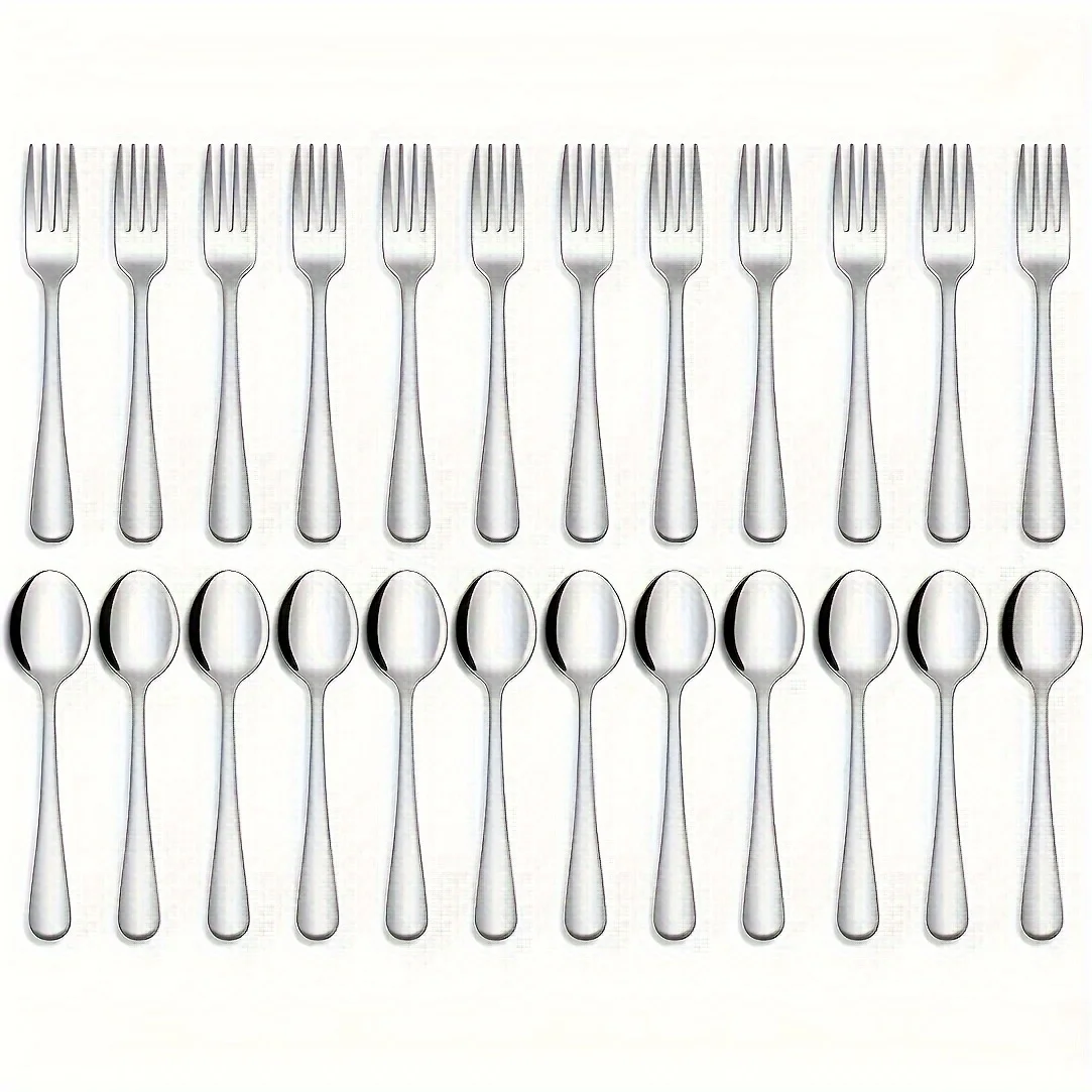 

12/24pcs Deluxe Stainless Steel Cutlery Set - Food Grade, Rust-Resistant, Dishwasher Safe, and Ergonomic Design for Comfortable