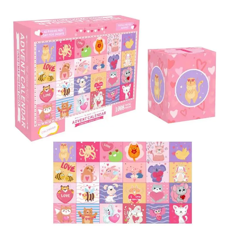 

Countdown Calendar Puzzle 1008 Pieces Cardboard Puzzle Toy For Valentines Countdown Puzzle Calendar In Pink Color For Living