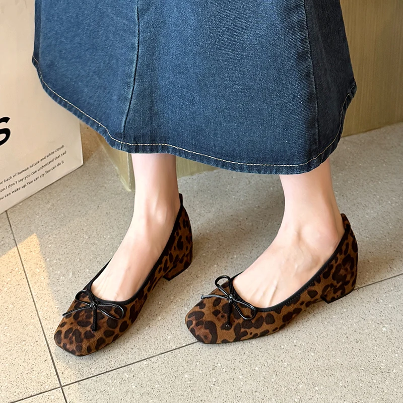 Designer vintage leopardo feminino mary jane sapatos moda rasa deslizamento em sapatos elegantes de salto baixo senhoras