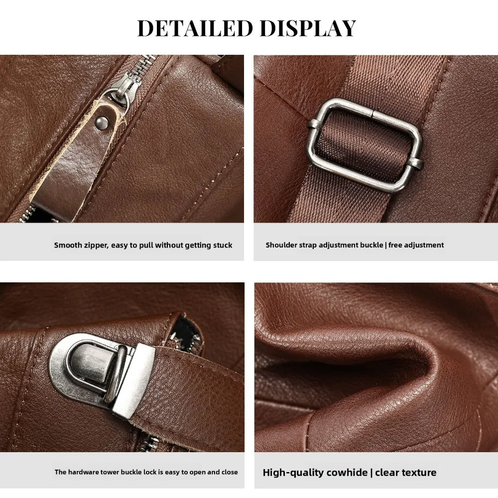 European and American-Style Genuine Leather Backpack Top-Grain Cowhide Unique Design Casual and Portable School Bag