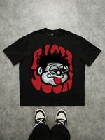 Manfinity ZONE917 Oversized Streetwear Vintage Funny Face & Red Text Print Black Loose Casual Graphic T-Shirt Summer Y2K Tops