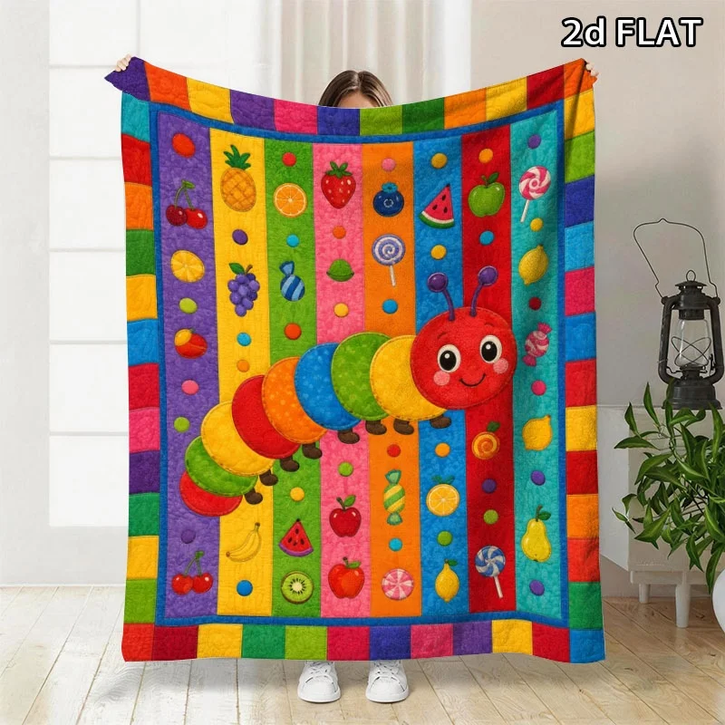 Cute Caterpillar Flannel Blanket Rainbow Fruit Candy Print Lightweight Cozy Throw for Bedroom Office All Season Use Here Too